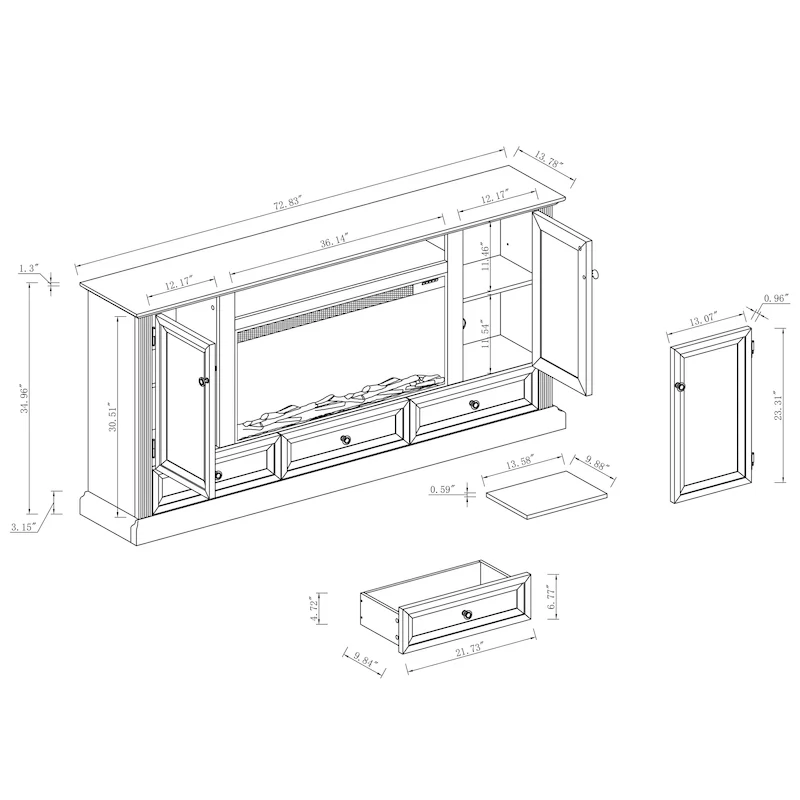 Farmhouse 72 TV Stand with Fireplace - Accommodates up to 75 TV - 73W x 35H x 14D