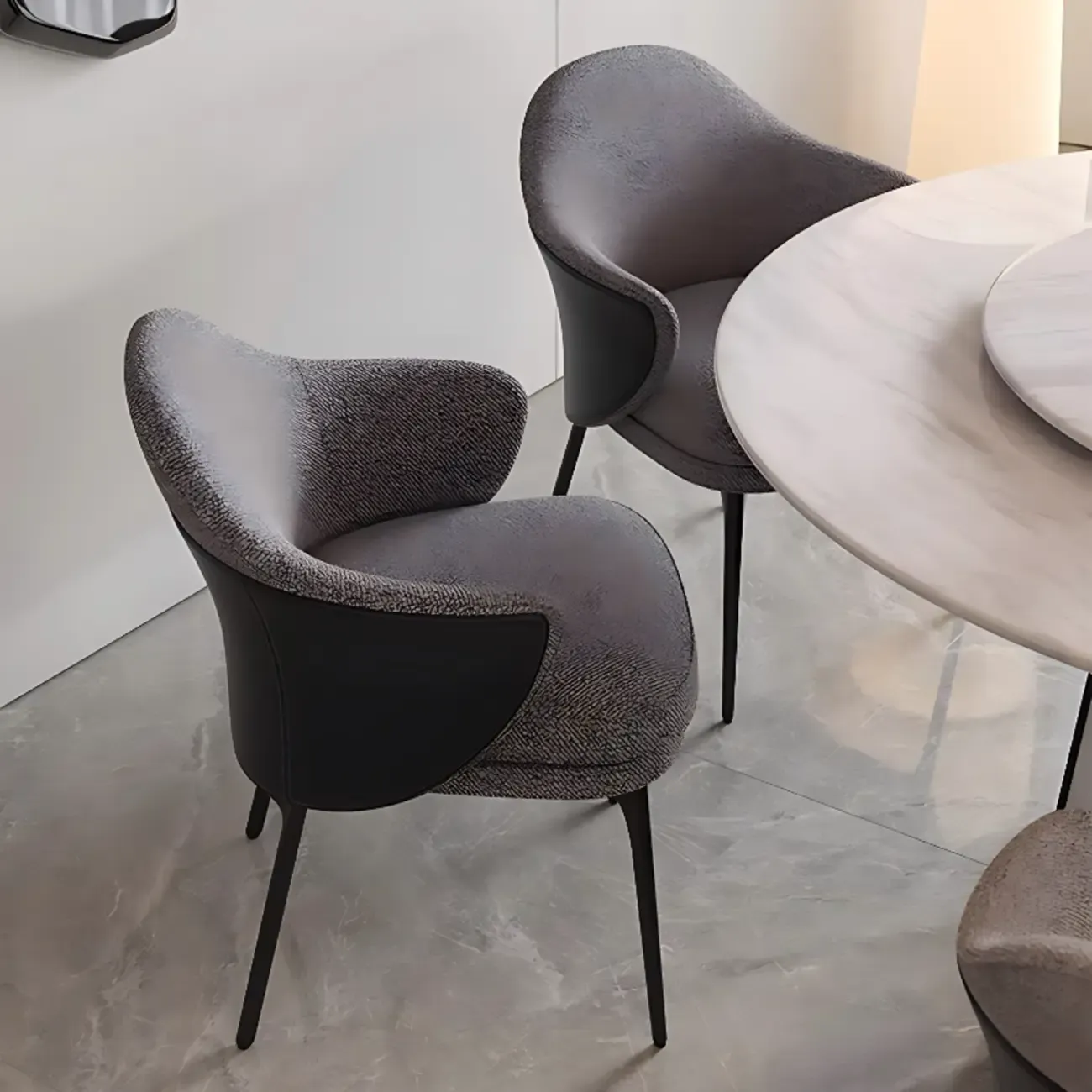 Modern Upholstered Dining Chair with Curved Back and Armrests