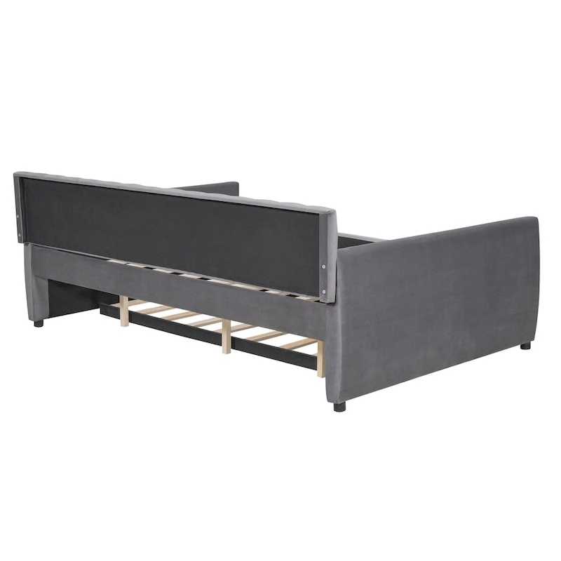 Velvet Daybed with Trundle & Wood Slats