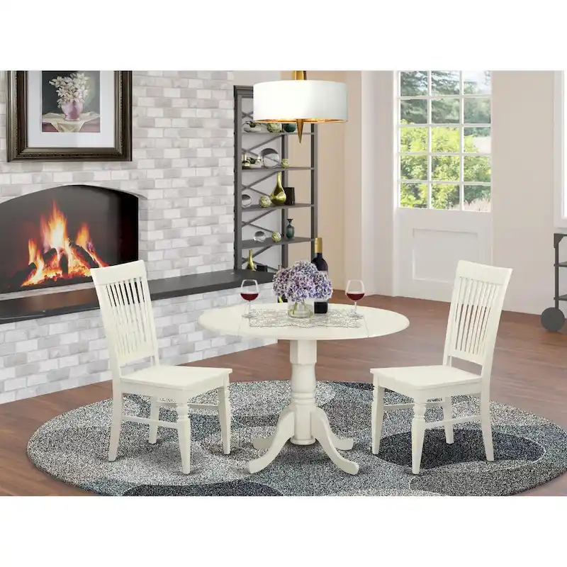 East West Furniture 3 Piece Dinette Set Contains a Round Dining Table and 2 Dining Room Chairs, (Finish Options)