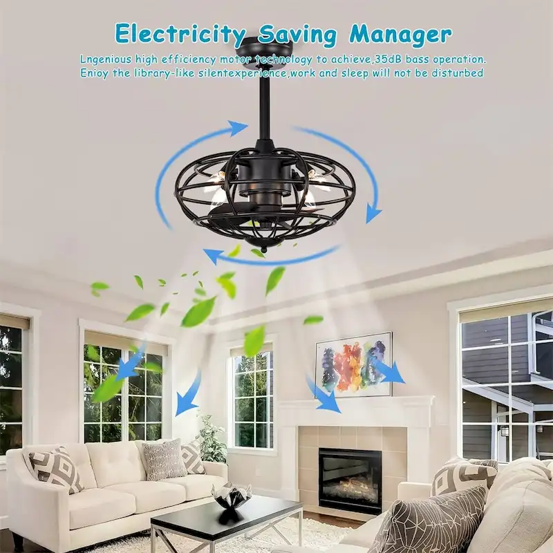 3 Speeds Reversible Caged Ceiling Fan with Remote and Timer