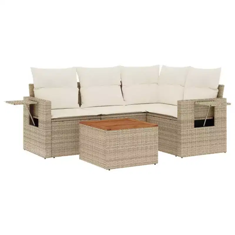 vidaXL 5 Piece Patio Sofa Set with Cushions Gray Poly Rattan