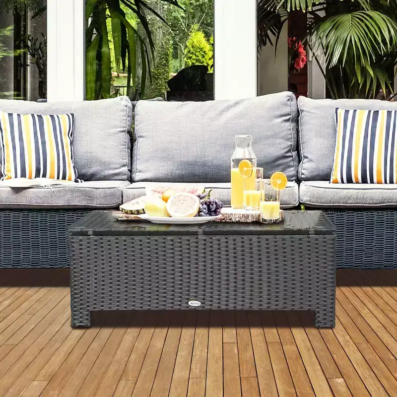 Patio Coffee Table, Large Side Table, Hand-Woven PE Rattan, Weather Resistant Wicker