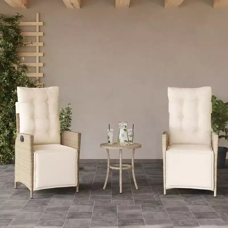 vidaXL 3 Piece Bistro Set with Cushions Brown Poly Rattan