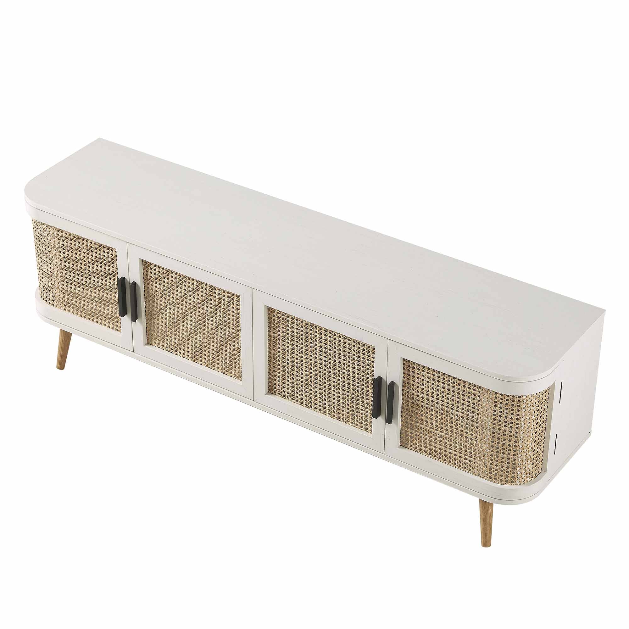 Curved Rattan 63 Wide TV Unit, White