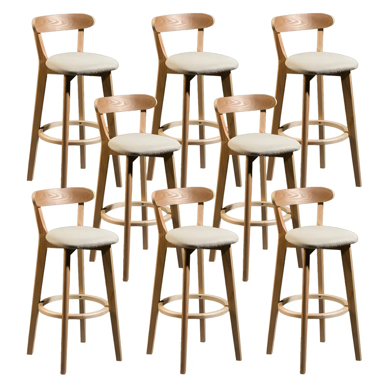 Wooden Upholstered Low Back Bar Height Stools Set of 2