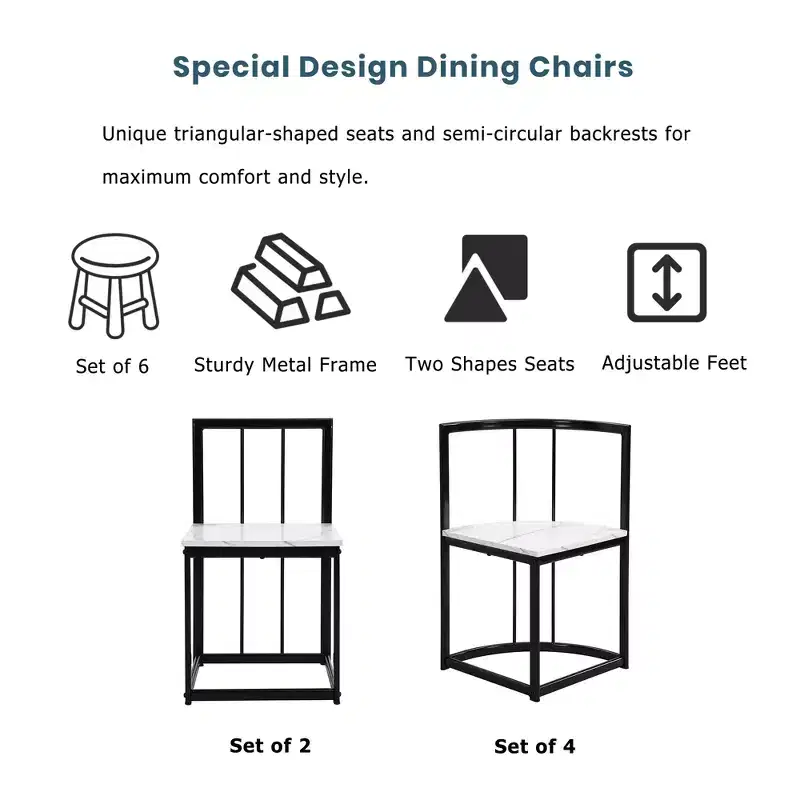 Modern 7-Piece Dining Table Set with Faux Marble Top and 6 Chairs 4N - ModernLuxe