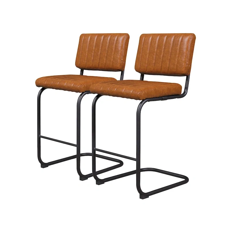 Brown Faux Leather Counter Stool with Chrome Frame