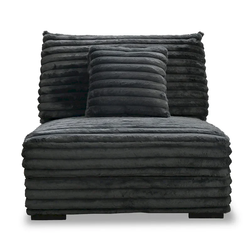 Ezo Armless Accent Chair, Dark Gray Polyester Corduroy, Soft Cushioned