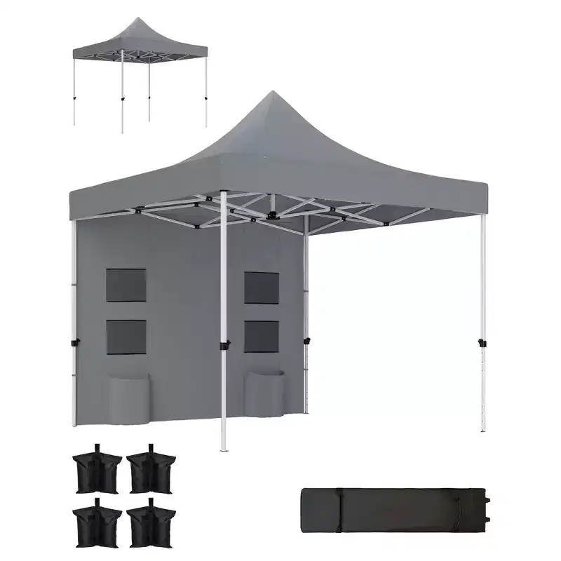 Outsunny 10' x 10' Heavy Duty Pop Up Canopy Tent with Sidewall, UPF50+ Instant Sun Shelter