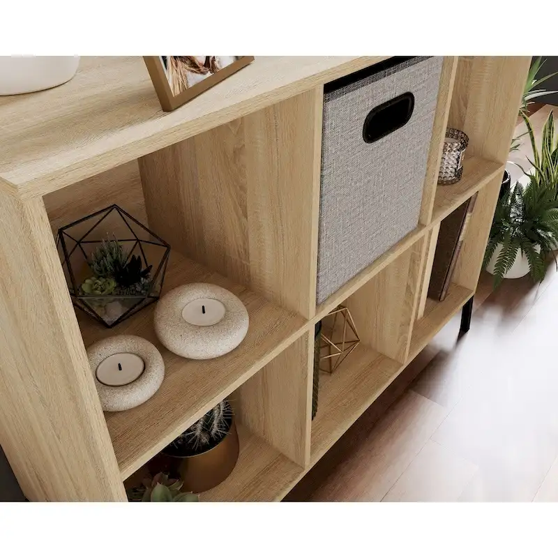 Charter Oak/White 6-Cube Storage Organizer Bookshelf with Metal Base