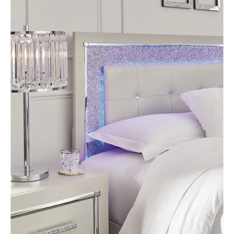 Signature Design by Ashley Zyniden Silver Upholstered Panel Headboard with 2 Nightstands