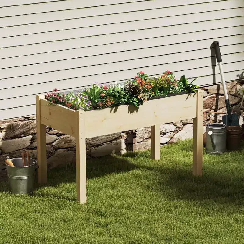 NAYSAYE Elevated Wooden Garden Bed With Legs Planter Box With Liner for Herbs Flowers Vegetables Patio Backyard Gardening, Brown, 48.23*24*29.72
