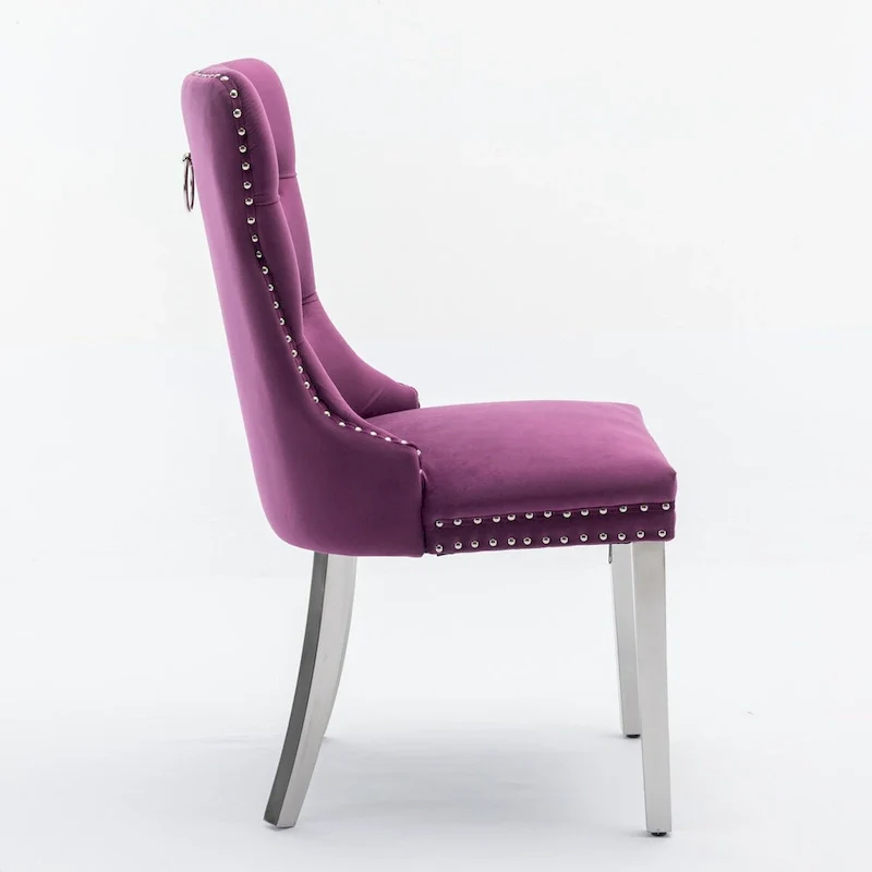 Velvet Dining Chair with Nailhead Trim and Chrome-Plated Stainless Steel Legs