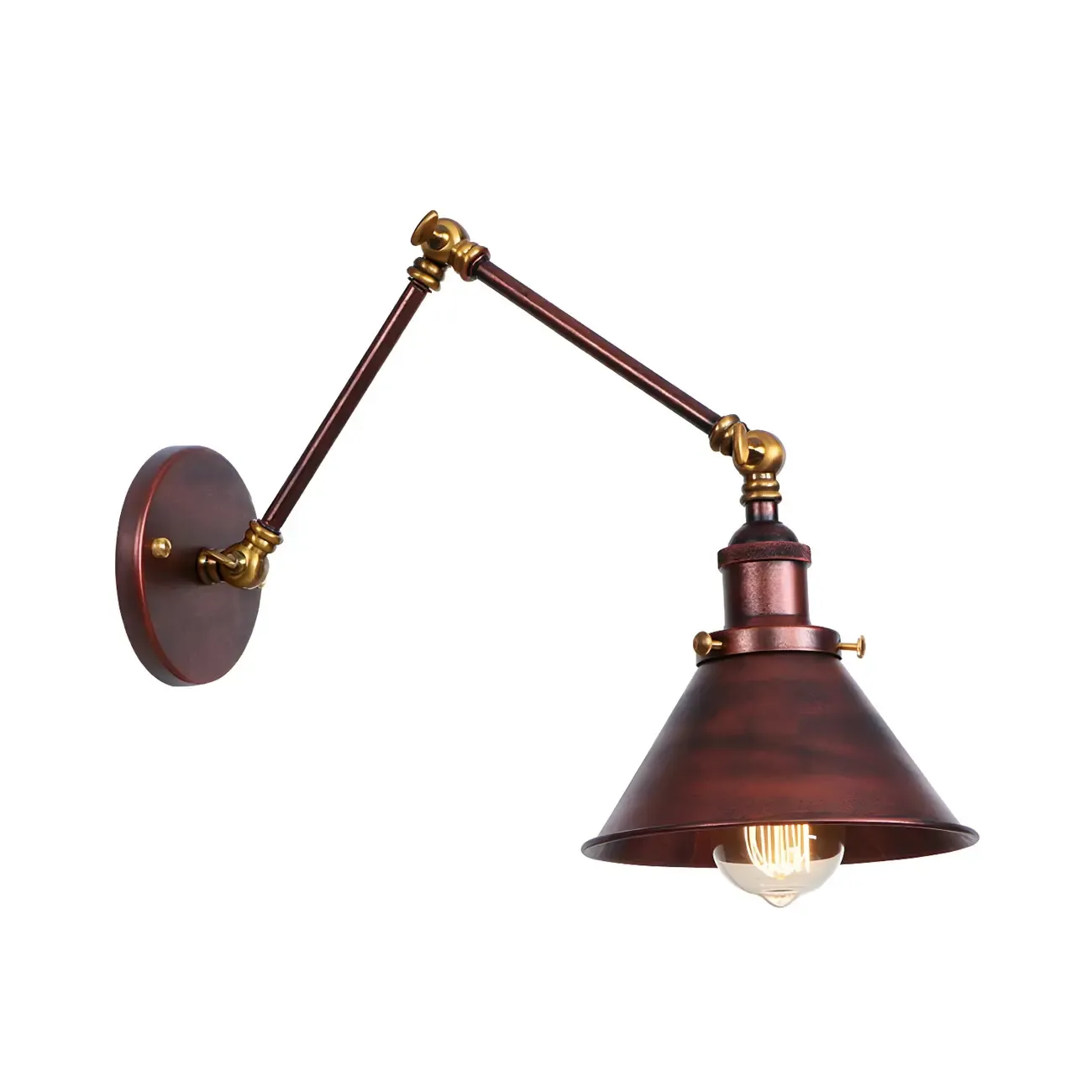 Industrial Brass Black Adjustable Swing Arm Wall Light