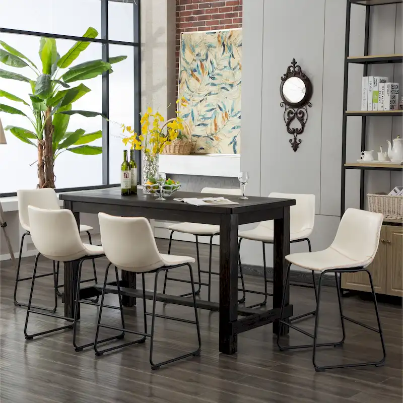 Lotusville 7-pc. Counter-height Black Wood Dining Set