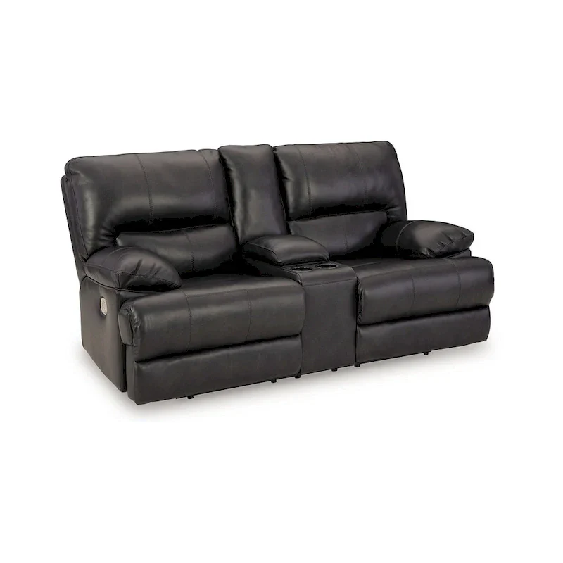 Monto Power Recliner Loveseat, Black Leather, Cupholders, 82 Inch