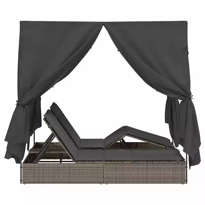 vidaXL Double Sun Lounger Grey 80.71 x 50.79 x 78.74 in Poly Rattan