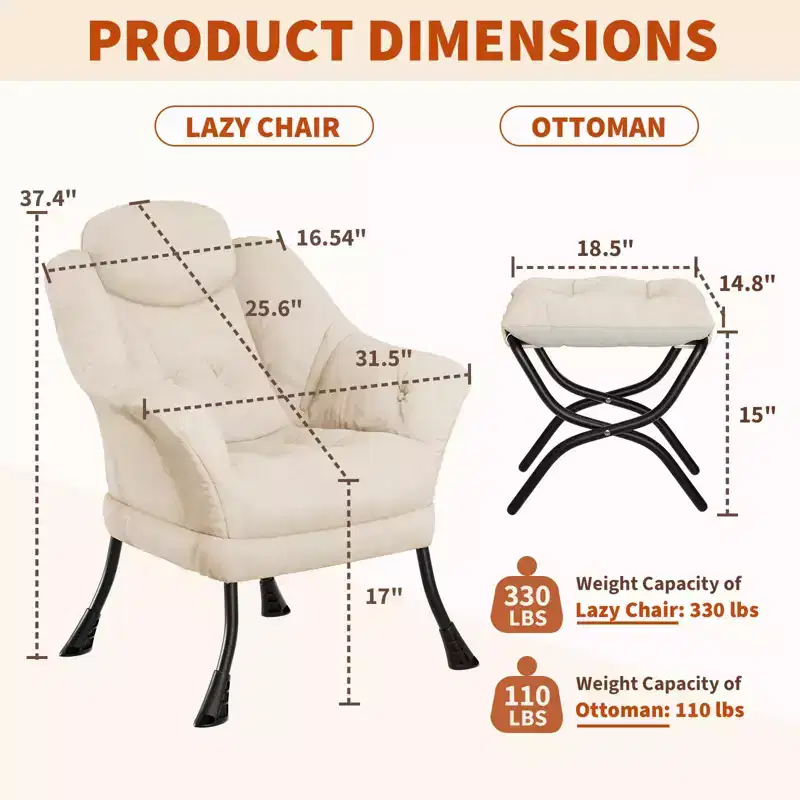 GustoWave Comfy Armchair with Folding Footstool, Velvet Upholstered Lounge Reading Chair for Adults, Compact Accent Furniture