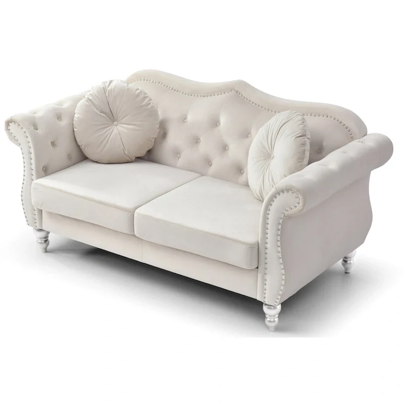 Hollywood 68 in. Velvet Chesterfield Loveseat with 2-Throw Pillow - 68L x 35W x 34H