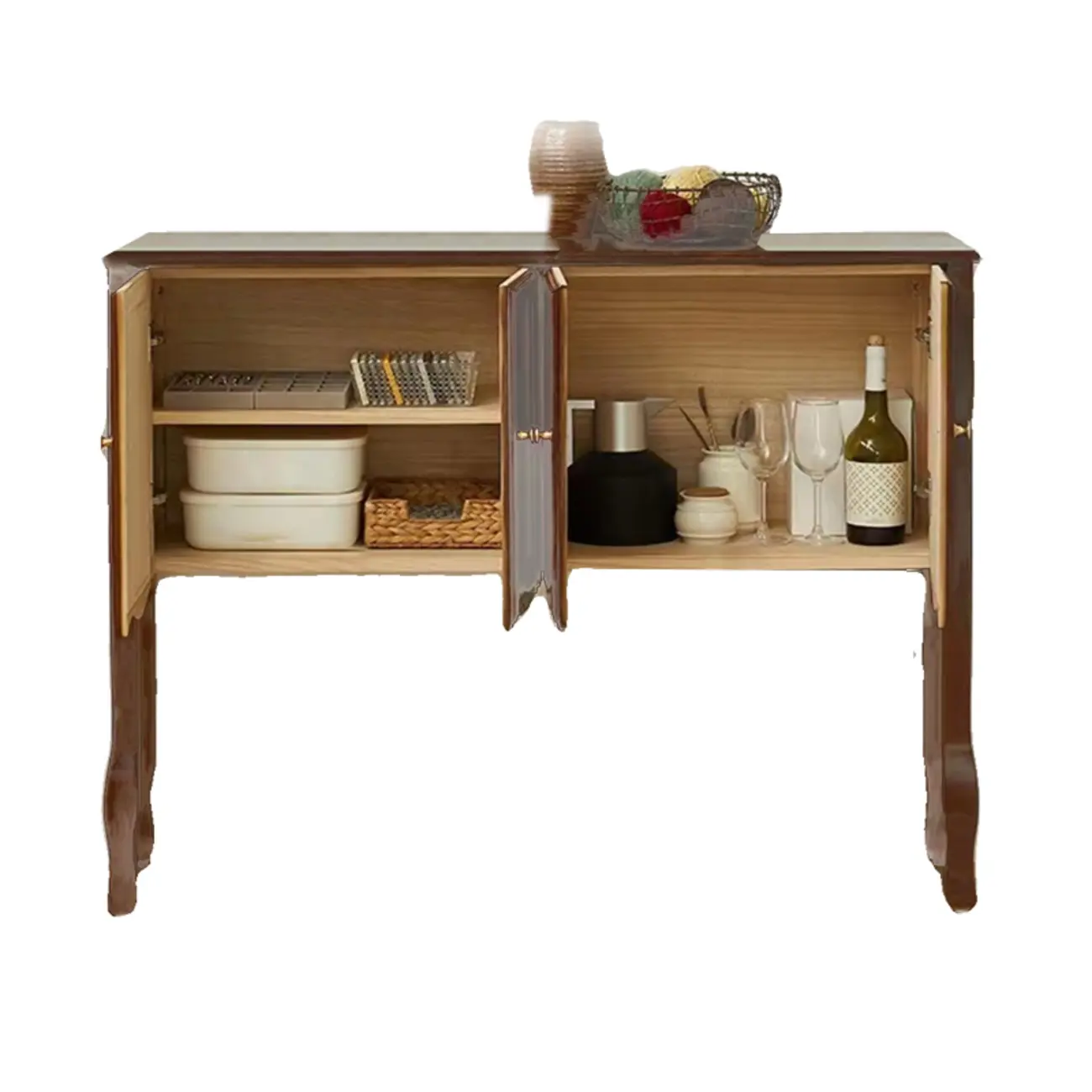 Traditional Brown Wooden Console Table with Drawers