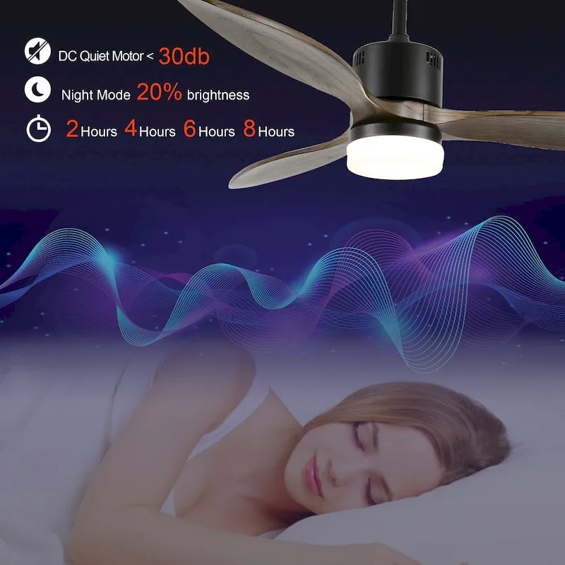 52  Farmhouse Solid Wood Ceiling Fan with Dimmable LED Light, 3-Speed Reversible Ceiling Fan with Remote