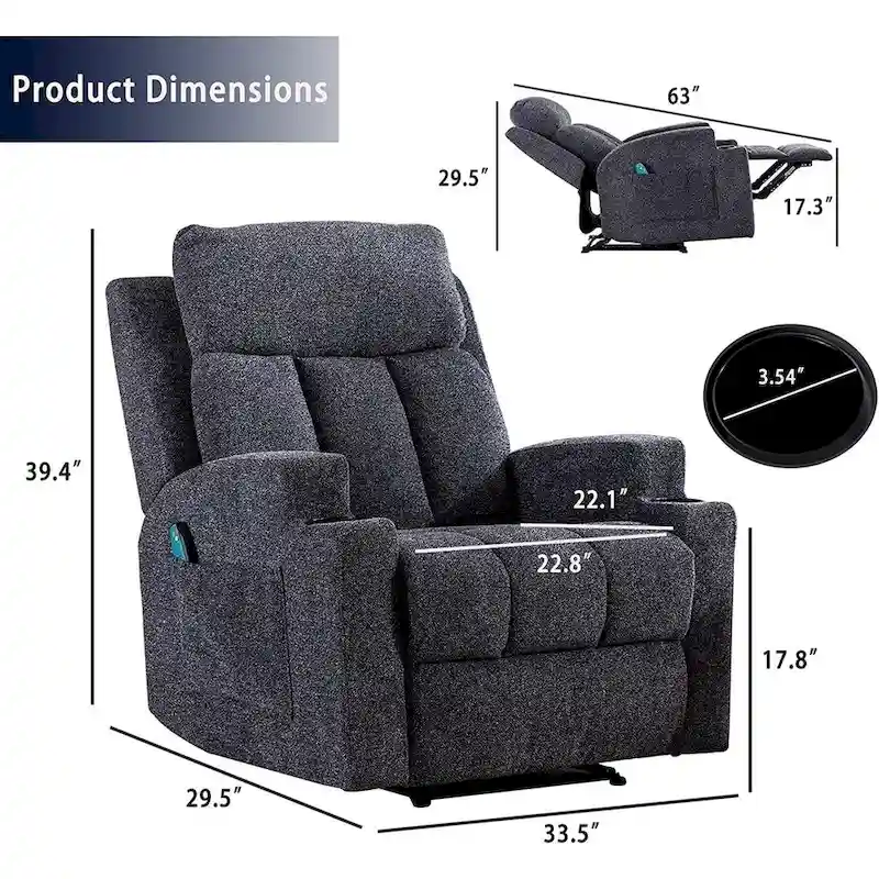 Ebello Massage Recliner Chair with Heat and Vibration Manual Sofa