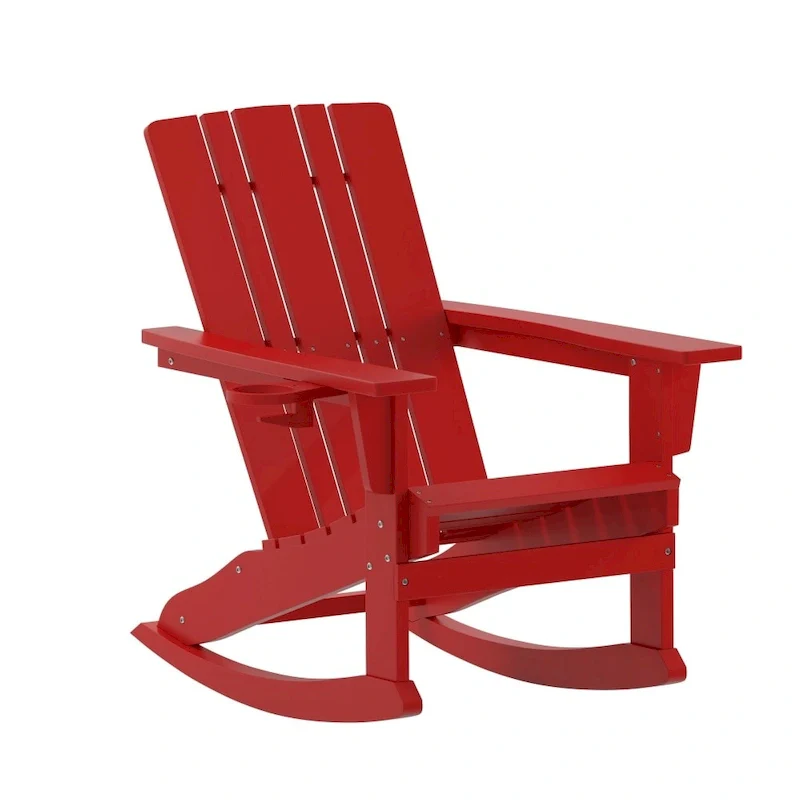 All-Weather Rocking Adirondack Chair with Swiveling Cupholder