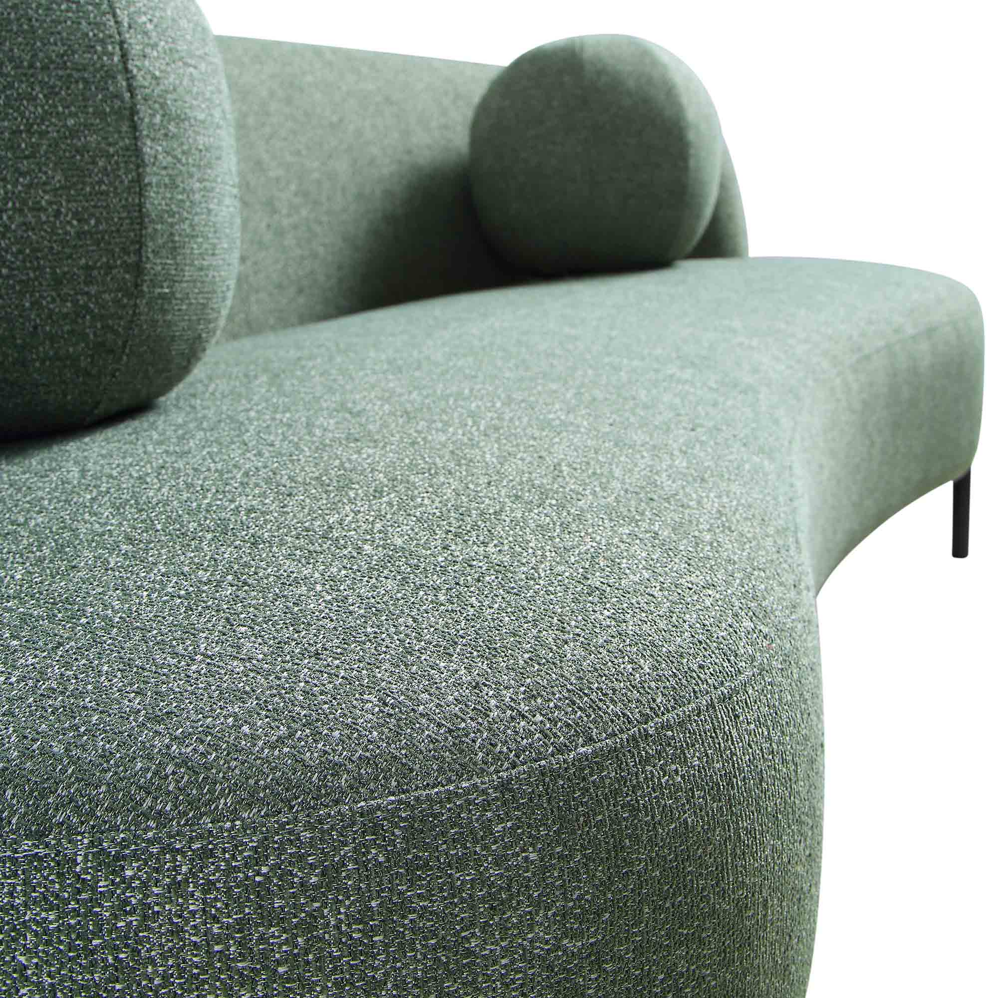 3-Seater Curved Sofa with Ball Cushions, Spruce Green Textured Fabric