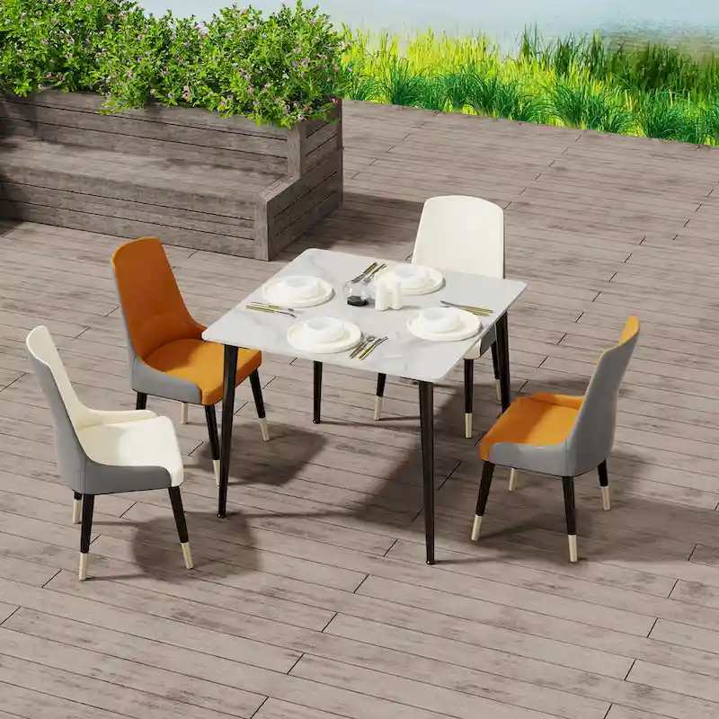 Modern Slate Kitchen Dining Table with Sintered Stone Top Metal Legs (Table Only) - 31.5x31.5x30 inch