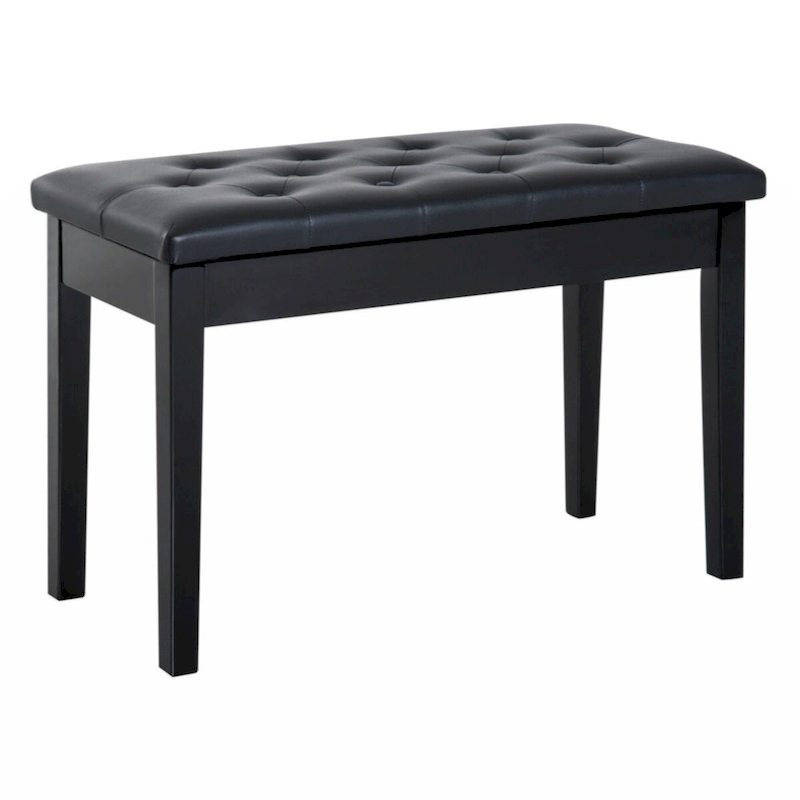 Duet Piano Chair with Faux Leather Padded Cushion and Wooden Frame, Button Tufted Keyboard Bench, Black