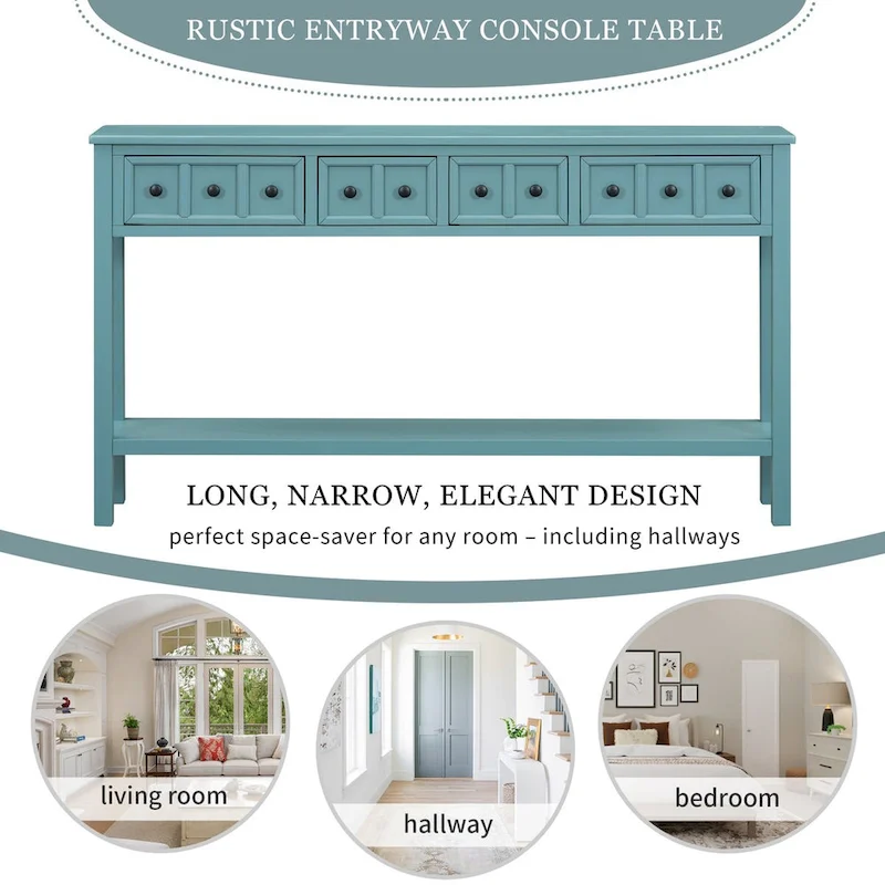 Rustic Entryway Console Table with Drawers and Bottom Shelf