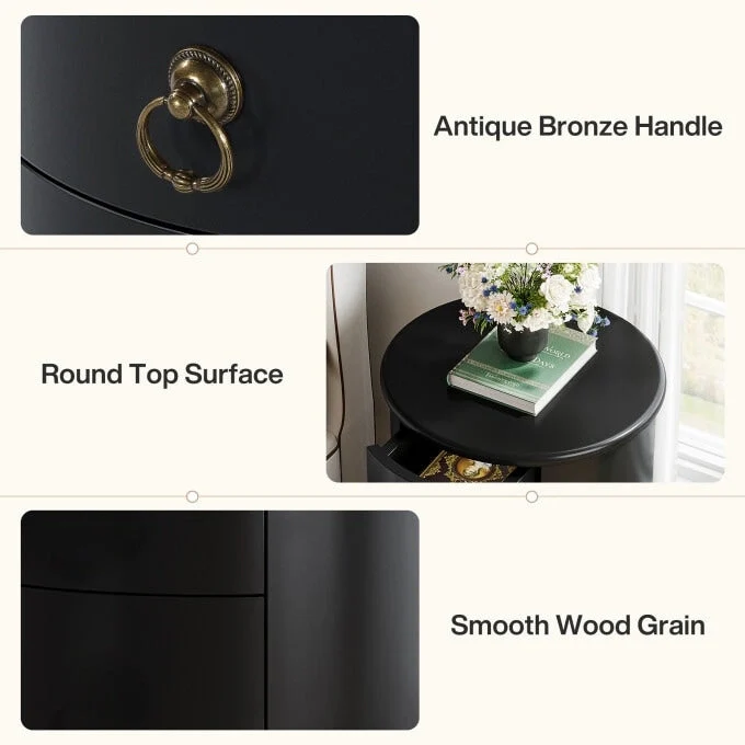 Solid Wood Bedside Table, Nightstand with 4 Drawers