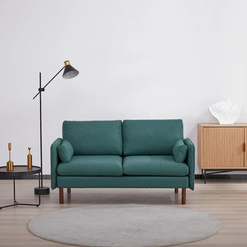 Yucca Modern Loveseat Sofa, Polyester / Vegan Leather Settee Couch - Includes 2 Pillows