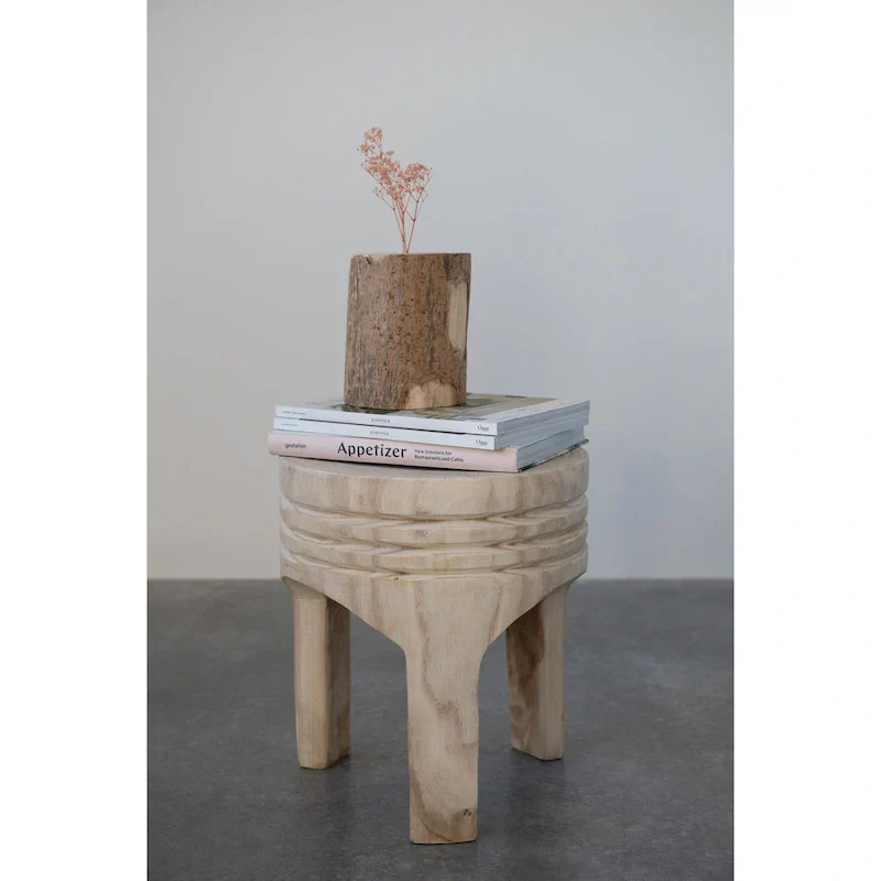 Paulownia Wood Carved Stool