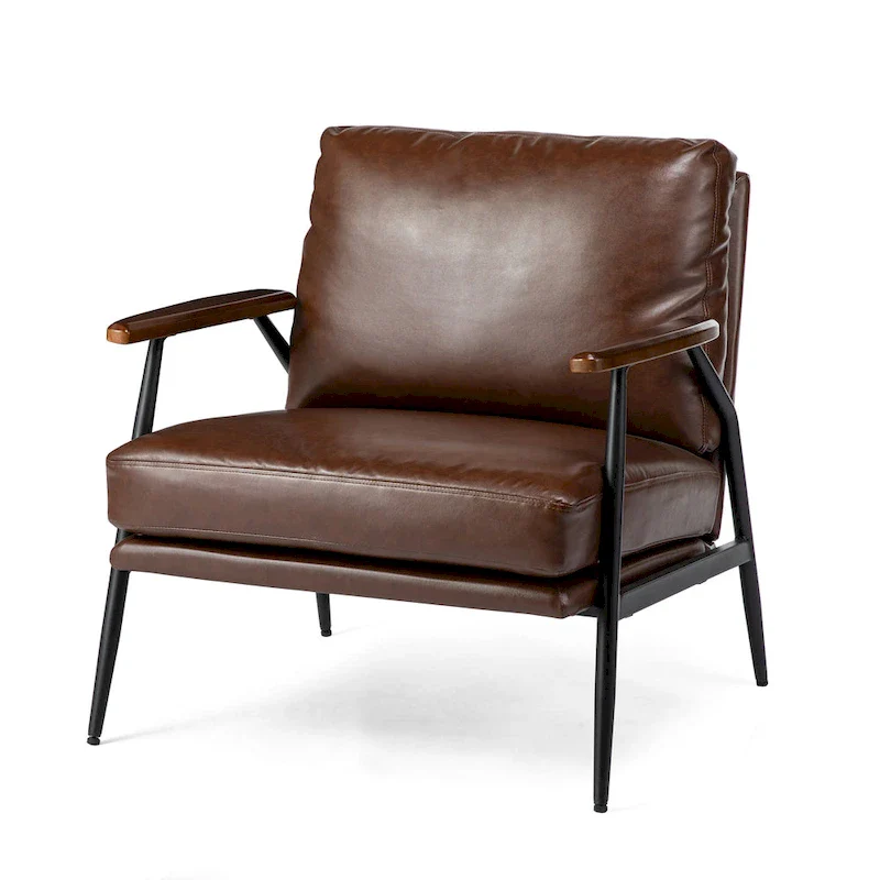 28W Mid-century Modern Soft PU Leather Accent Armchair