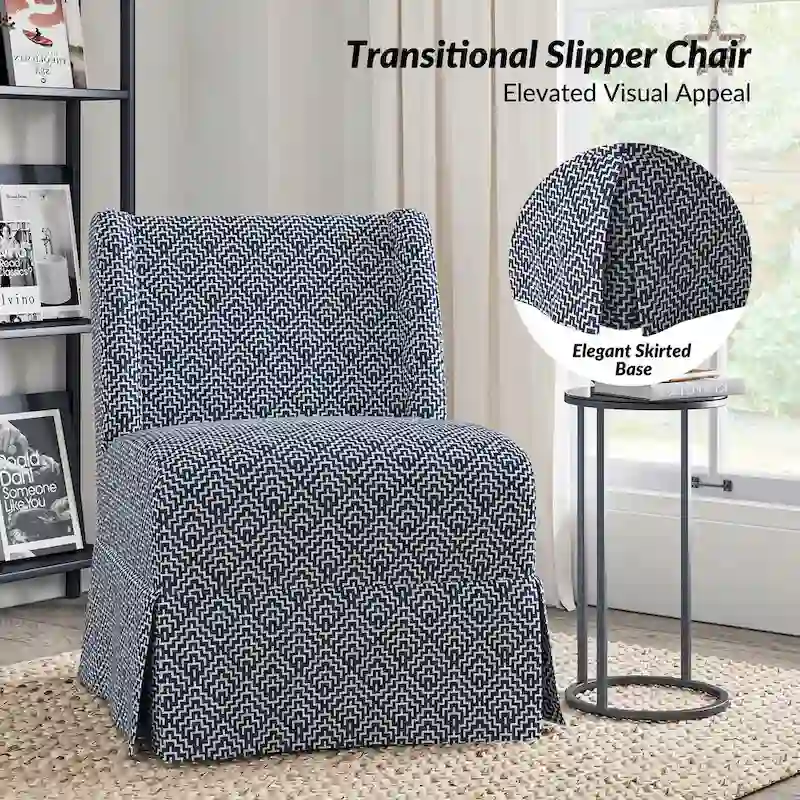 Falk Upholstered Farmhouse Armless Chair with Slipcover and Solid Wood Legs