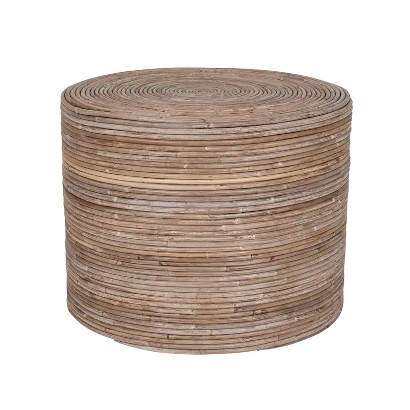 Natural Round Rattan Ottoman Stool by  - 19x19x14.2