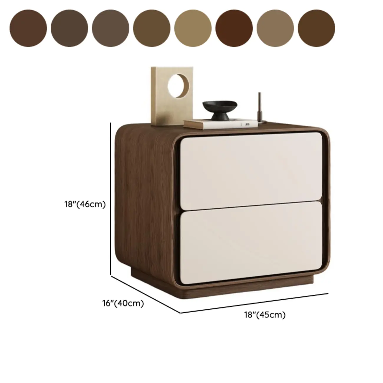 Modern Faux Leather Wood Top 2 Drawers Nightstand