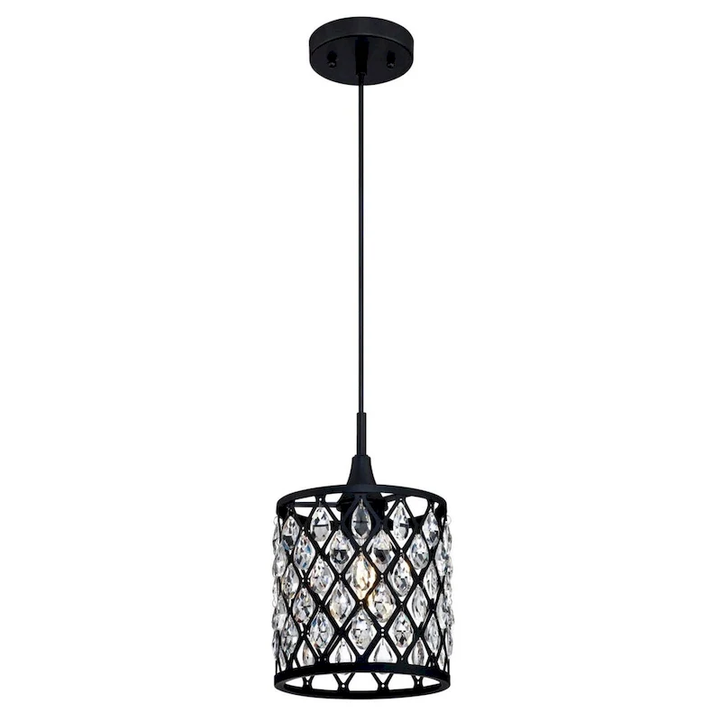 Westinghouse Lighting Waltz One-Light Indoor Mini Pendant, Matte Black Finish with Crystal Accents - 1-Light