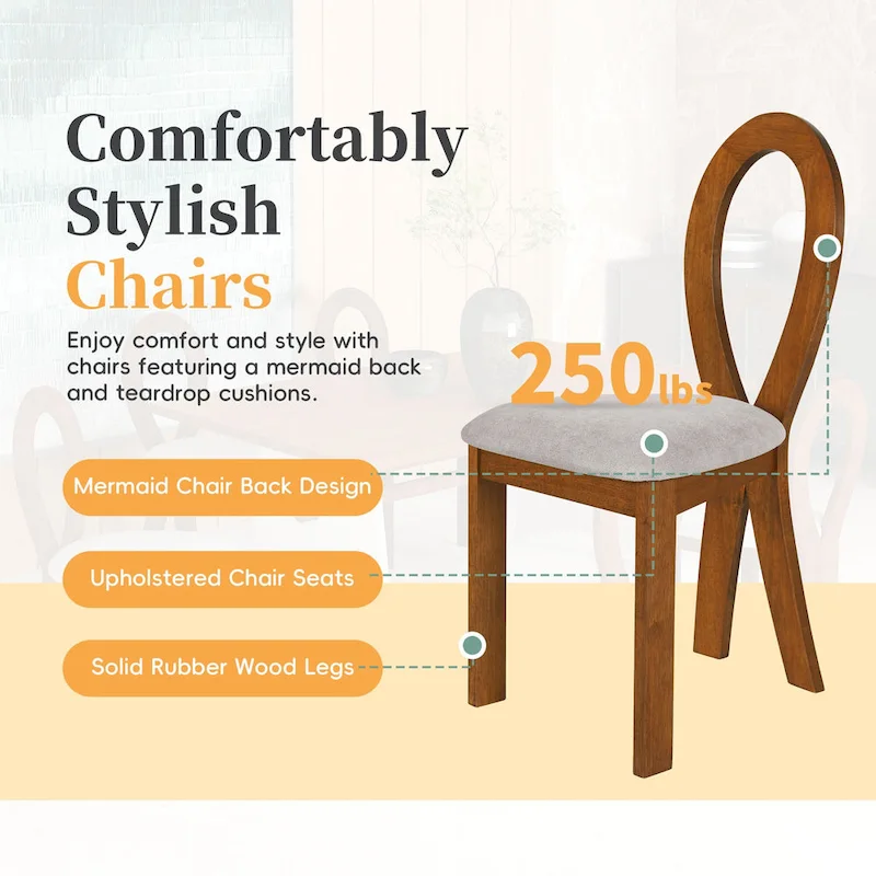 Modern 7-Piece Dining Table Set with 6 Upholstered Chairs