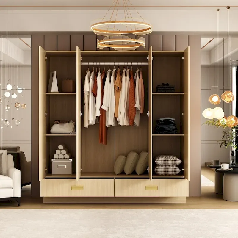 Wardrobe Closet Cabinet with Gold Handles and Optional Top Cabinet