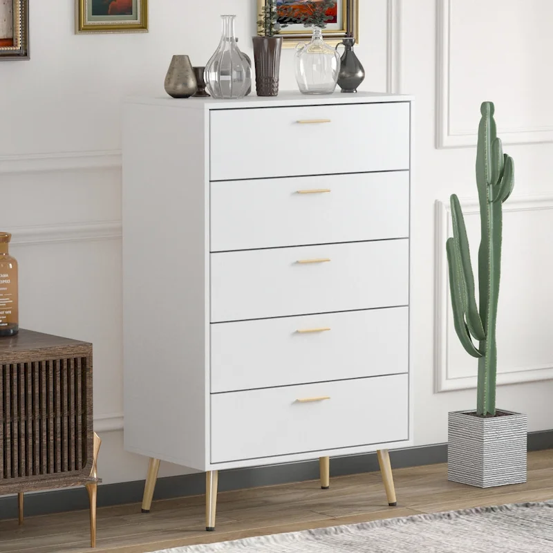5-Drawer Dresser Chest with Industrial Black Iron Frame