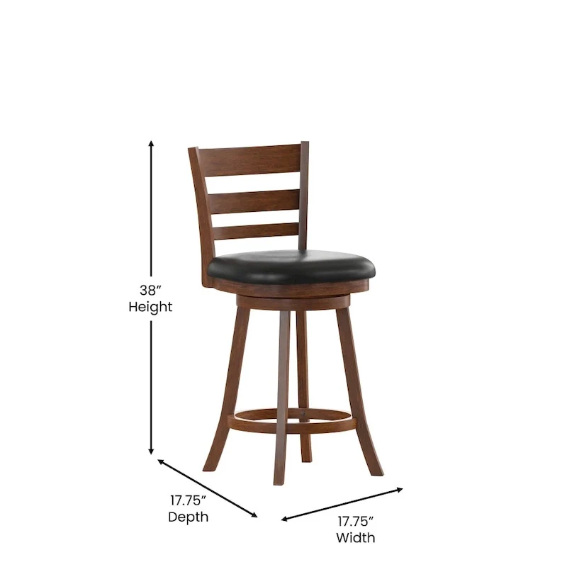 Ladderback Wooden Counter Height Stool with Upholstered Seat