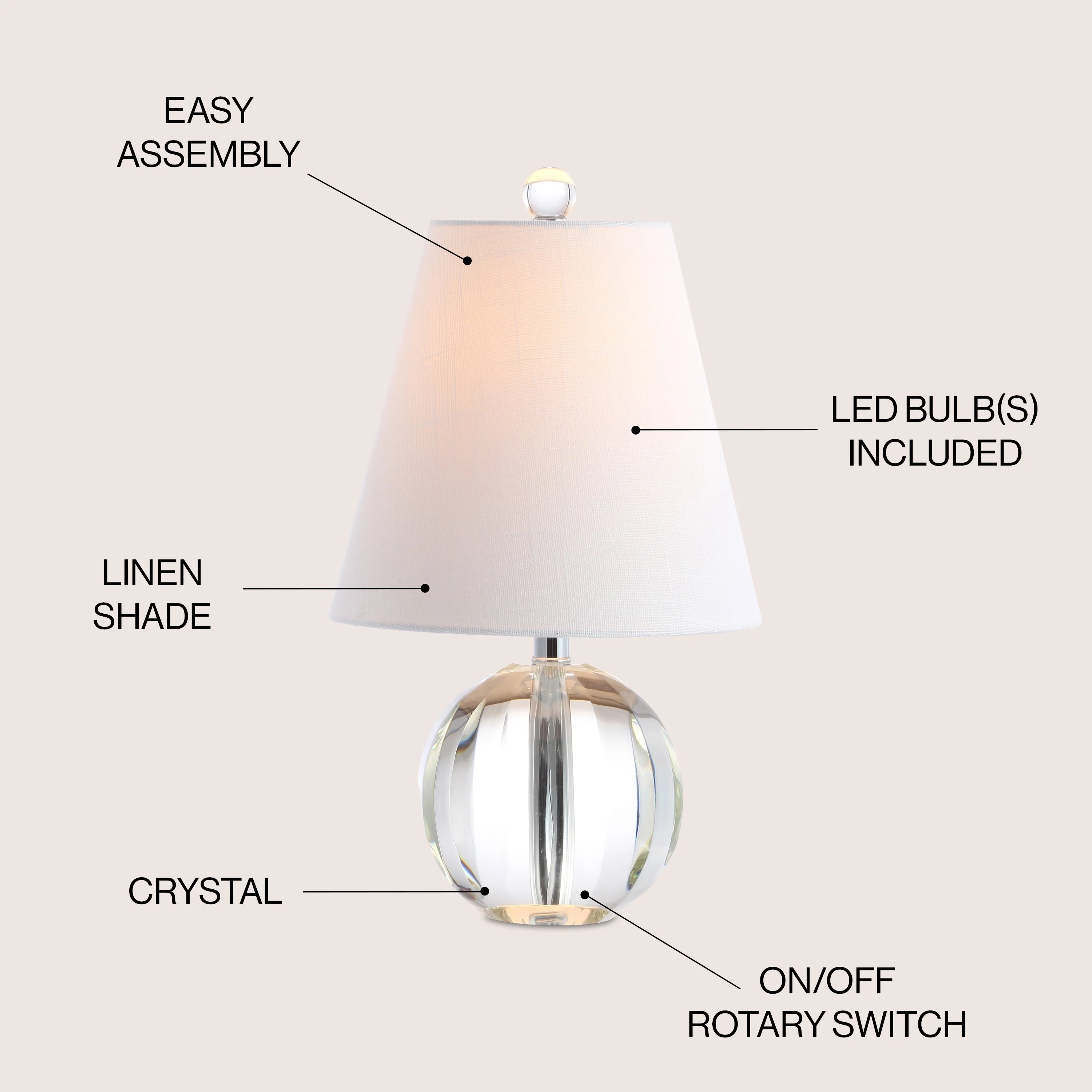 Goddard 16 Crystal Ball/Metal LED Table Lamp, By JONATHAN Y