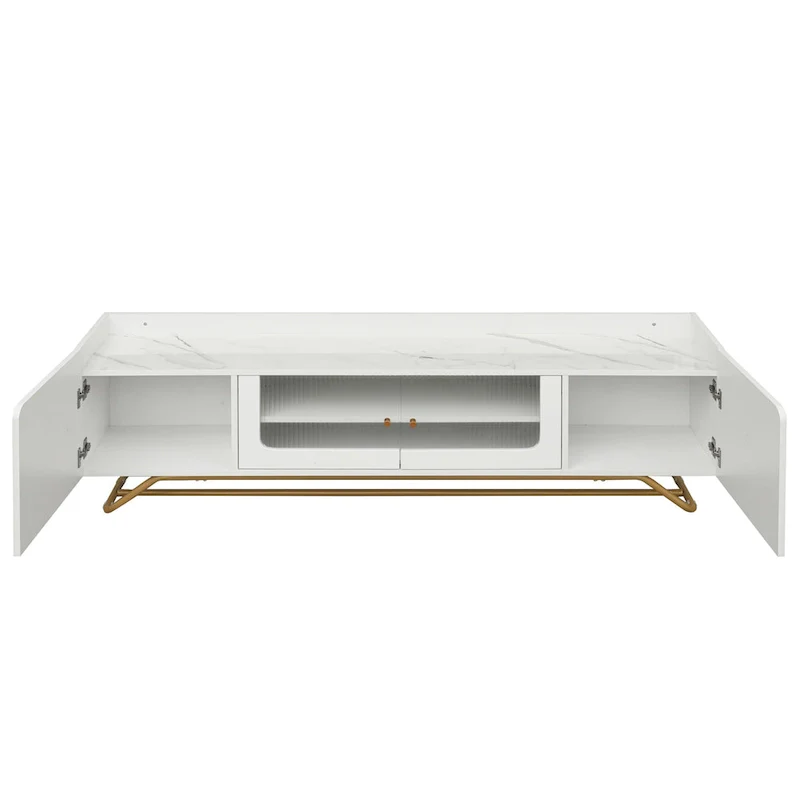 TV Console Table with Gold Frame Base