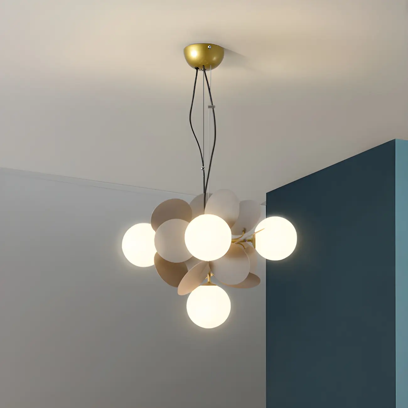 Pastel Sphere Glass and Metal Starburst Chandelier