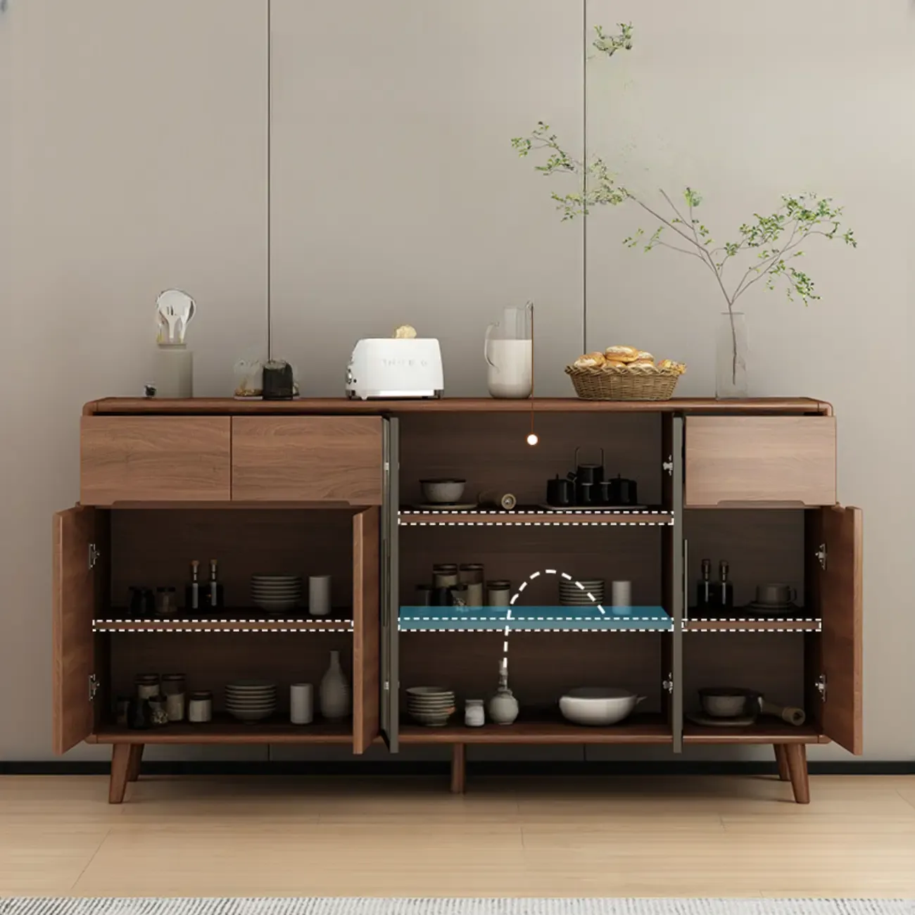 Modern Wood Buffet with Spacious Storage Cabinets