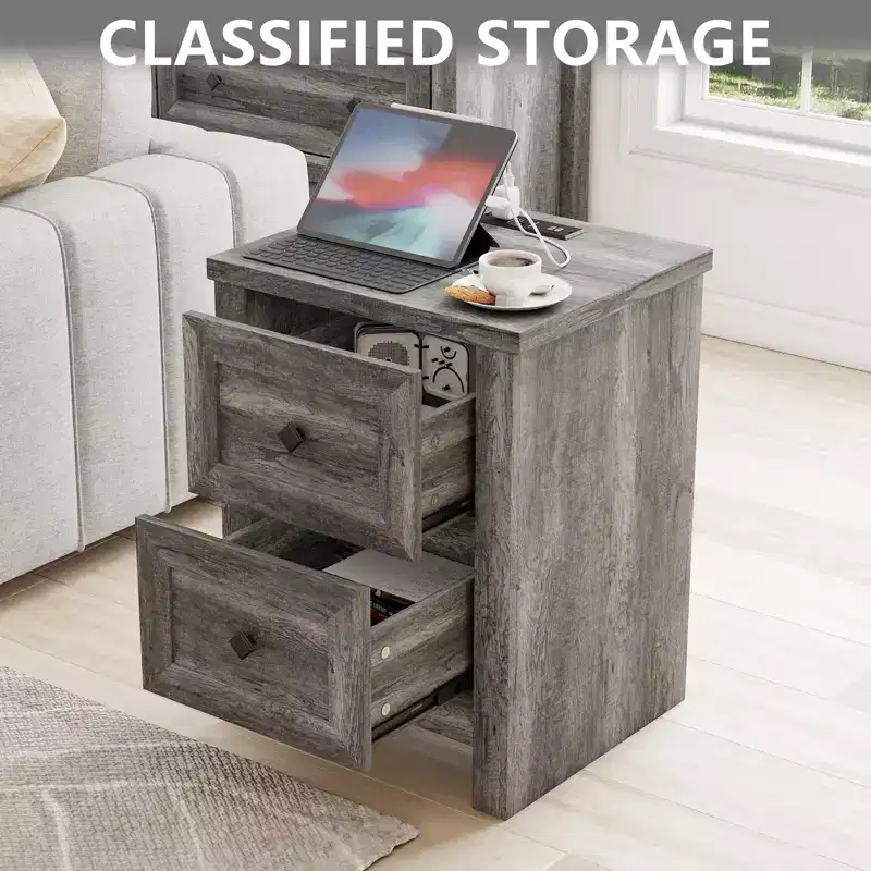 AMERLIFE Nightstand Set of 2 with Charging Station