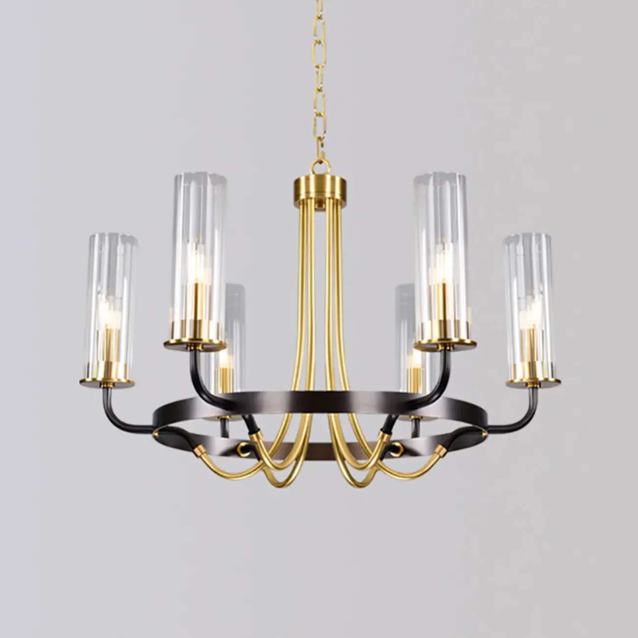 Modern Circle Black Gold Clear Glass Shade Chandelier